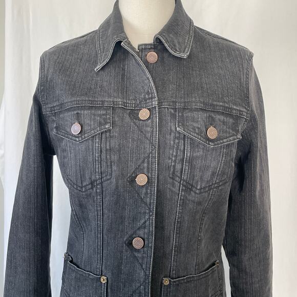 Eddie Bauer Jacket Womens Medium Workwear Denim Button Up Trucker Coat Stretch - Picture 4 of 9